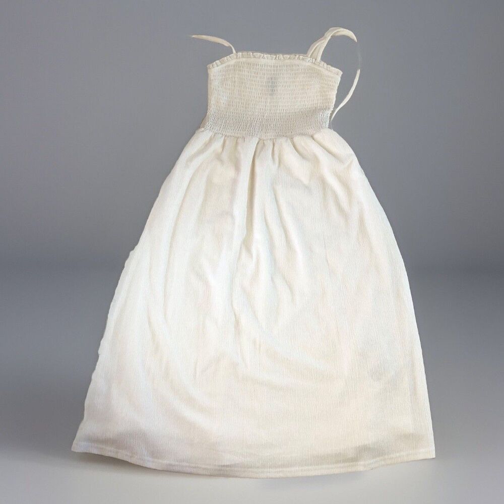 H&M Divided Smoked Tie Strap Dress Cream Crinkle Summer Midi Lined XS